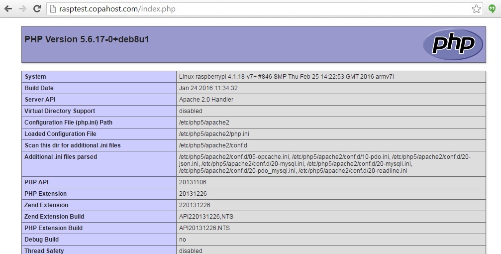 raspberry phpinfo