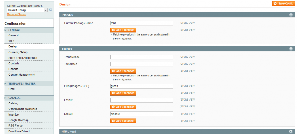 magento design configuration