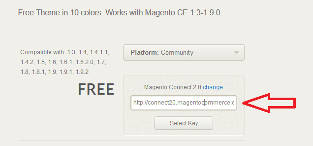 key for magento connect to install theme