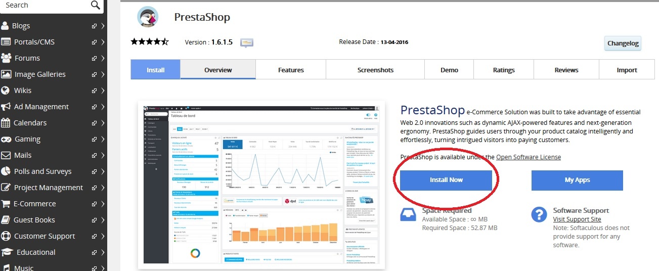 the beginning of prestashop installation