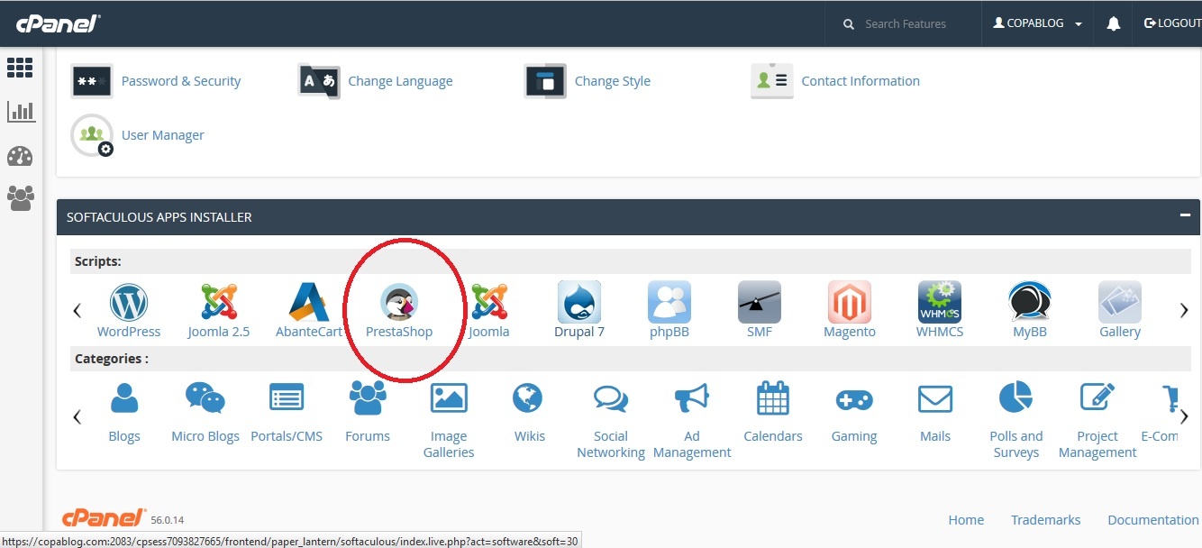 install prestashop in cpanel