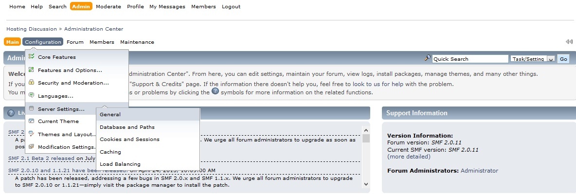 simple machines forum - configuration