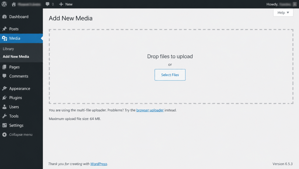 Maximum upload file size shown in the WordPress media uploader