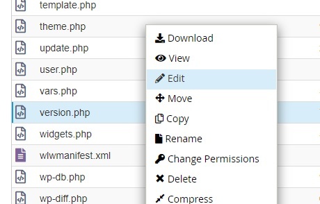 version.php file from WordPress