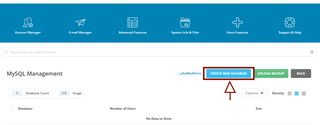 how to I host my wordpress site: Create new Database with Direct Admin MySQL Management