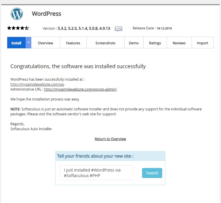 Wordpress Instalation by softaculous