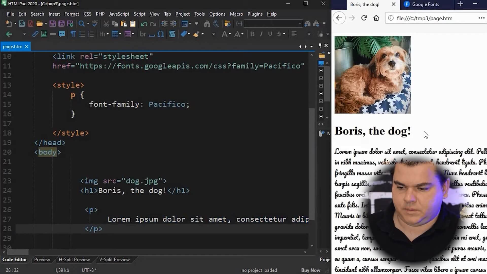 CopaHost Video - Website With Pacifico custom google font on p paragraph tag