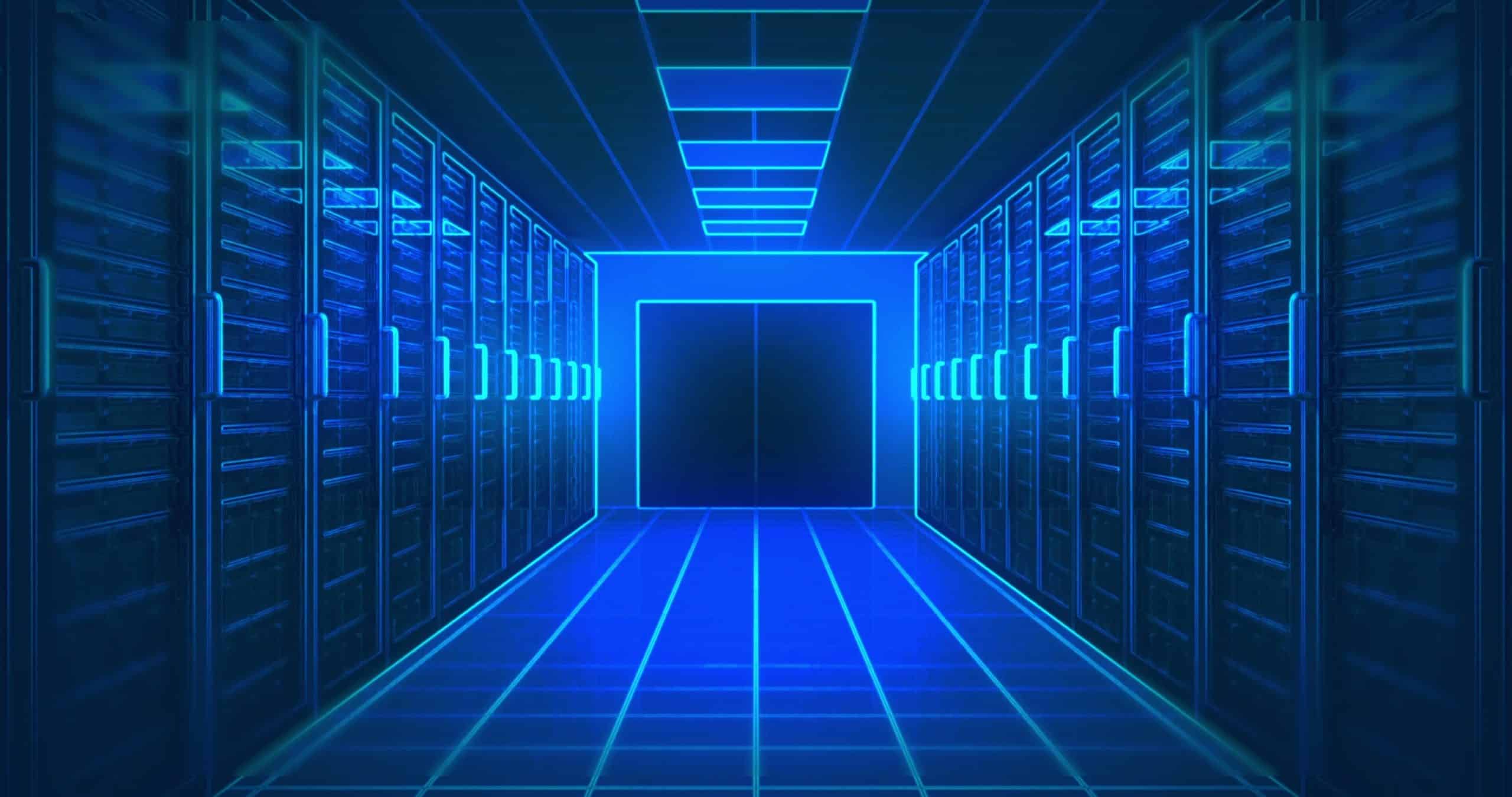 Composition of blue light over server room technology computing and
