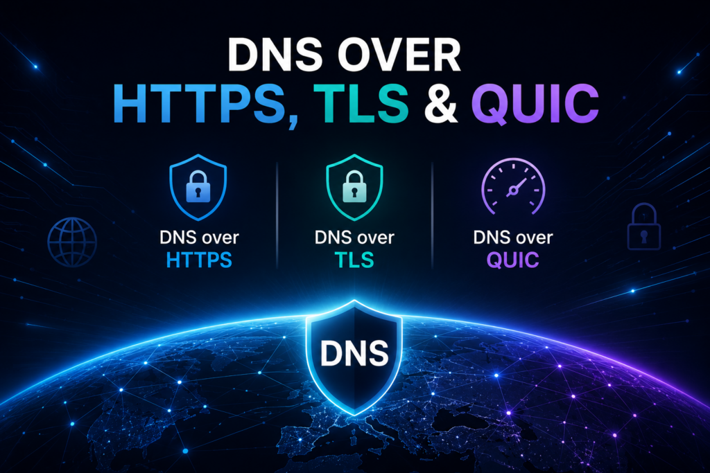 Encrypted DNS - DNS over https, tls and quic