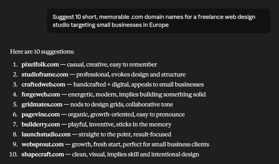 Using AI to chosse a domain name