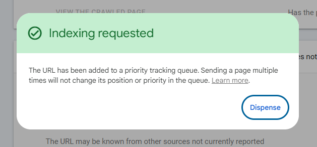 Indexing requested - Success