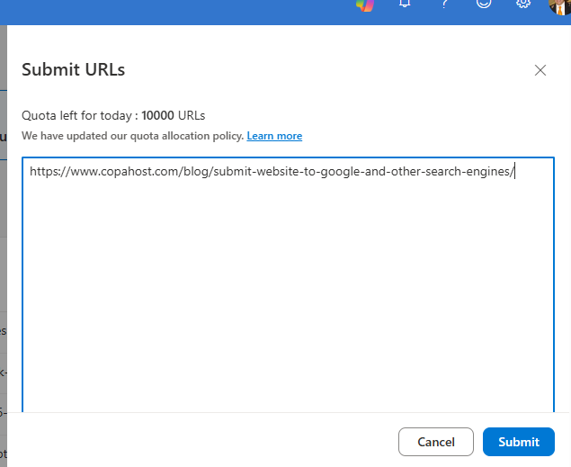 URL Submission to Bing Webmaster Tools 2