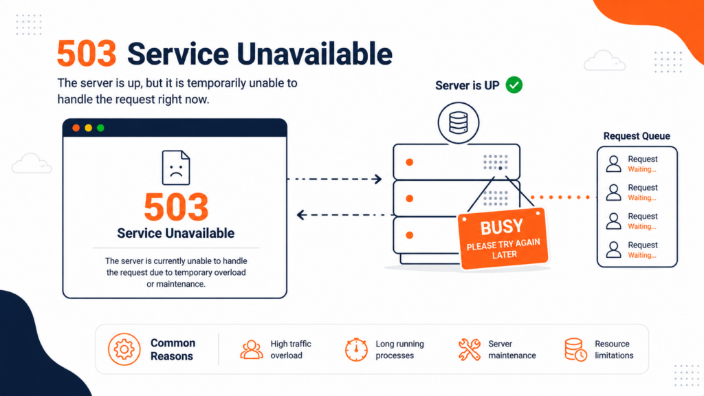 503 Service Unavailable error shown by an overloaded server