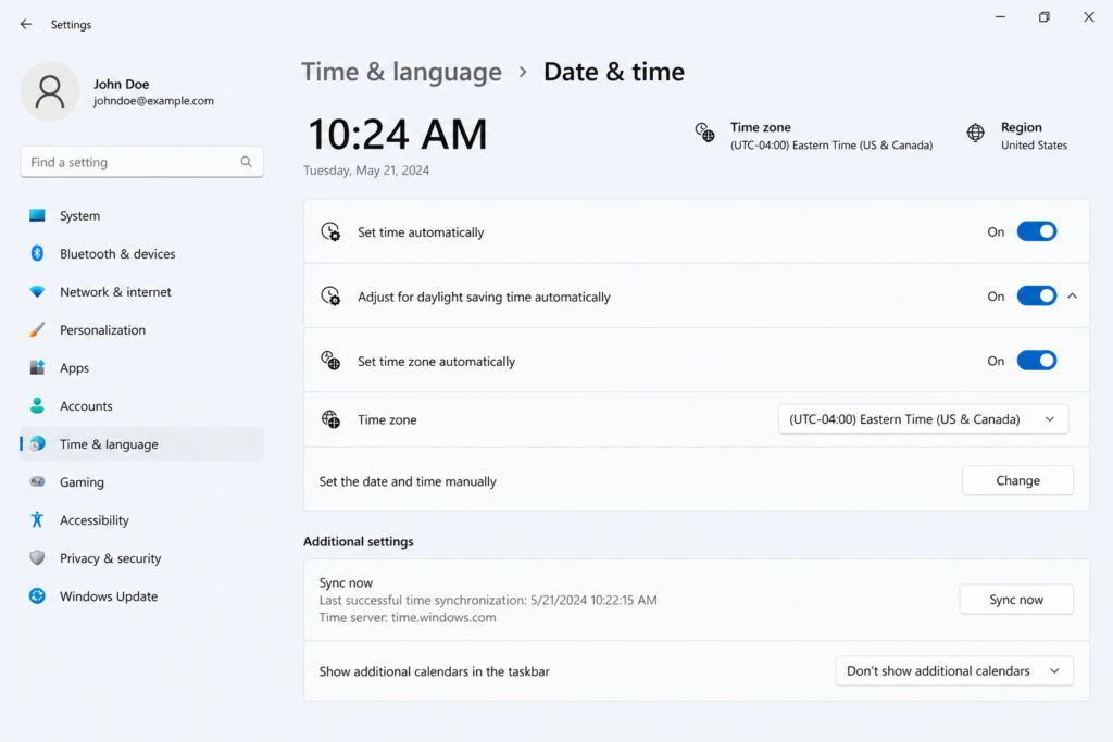 Enabling automatic date and time on Windows to fix the SSL error