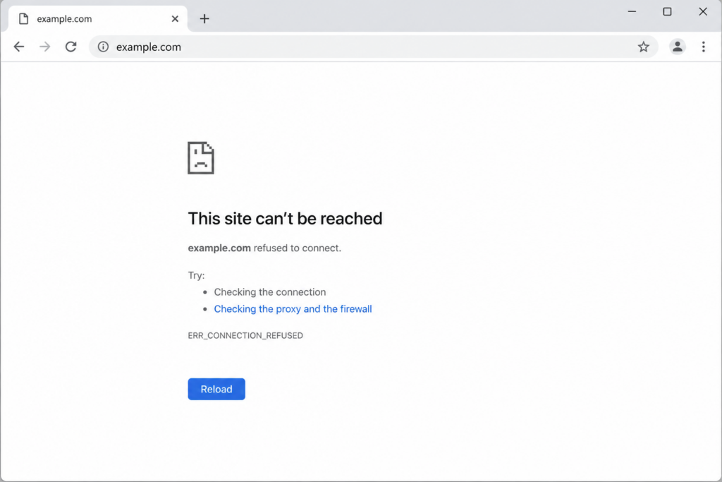 Google Chrome displaying the ERR_CONNECTION_REFUSED error page
