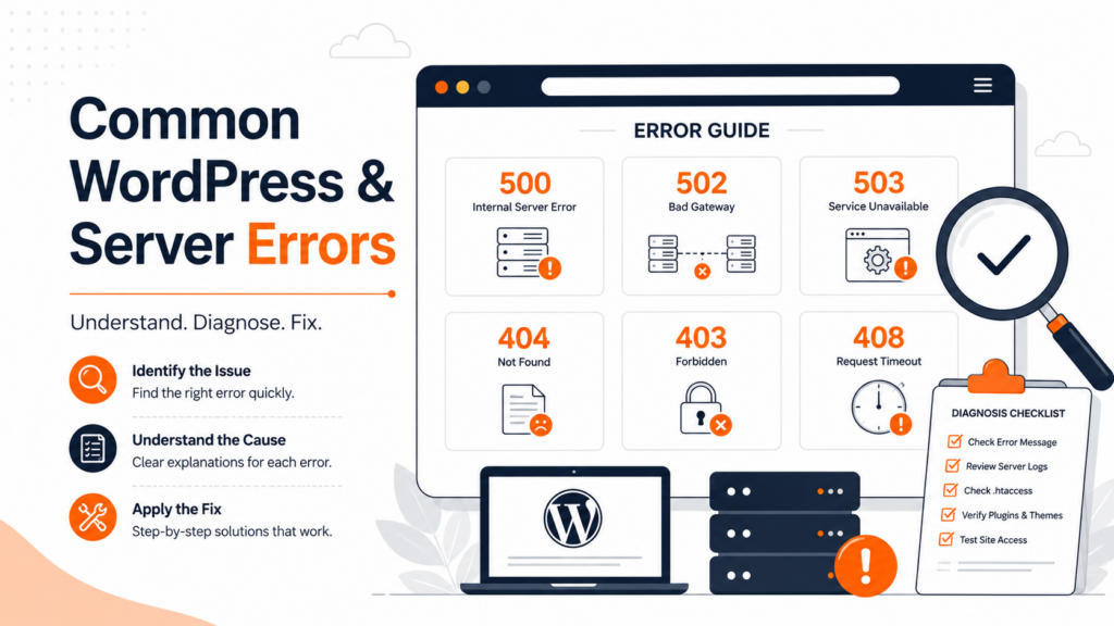 Overview of common WordPress errors organized by type