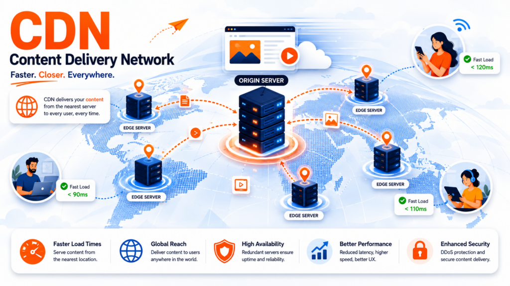 What is a CDN: edge servers delivering content worldwide