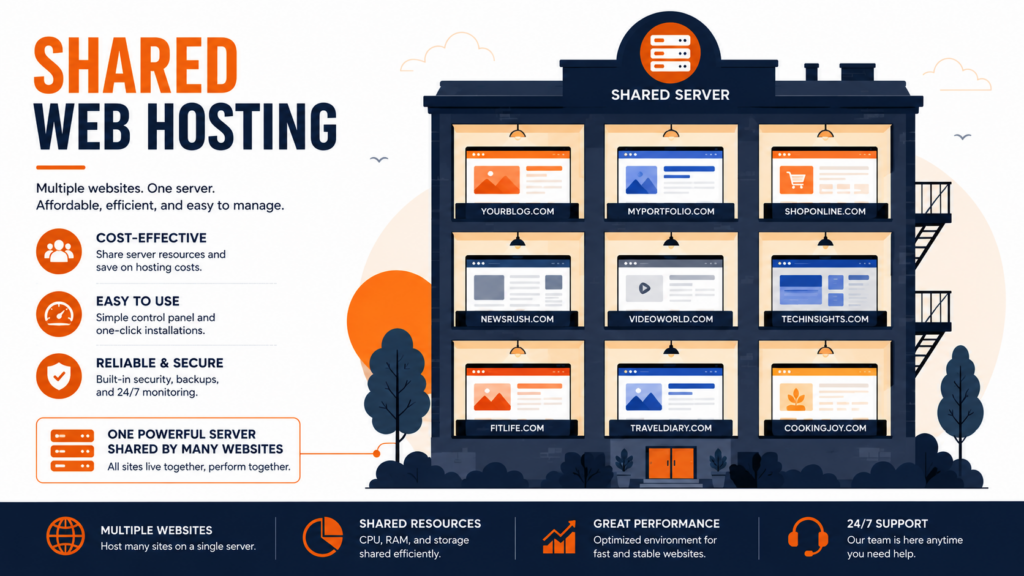 What is shared hosting: multiple websites sharing one server