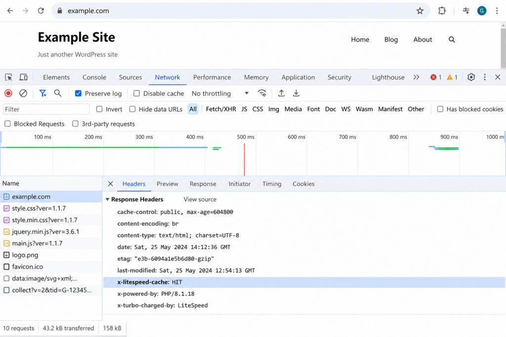 Litespeed cache response header in DevTools