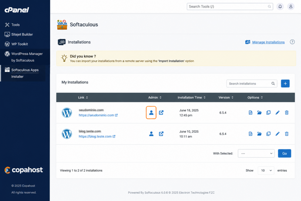 Logging in to WordPress from Softaculous in cPanel