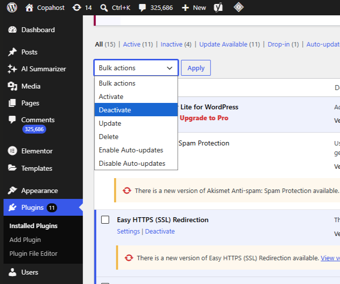 Bulk deactivate plugins in WordPress